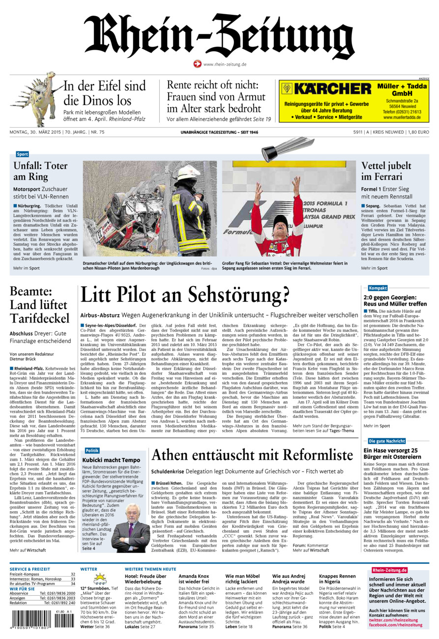 Rhein-Zeitung Kreis Neuwied vom Montag, 30.03.2015