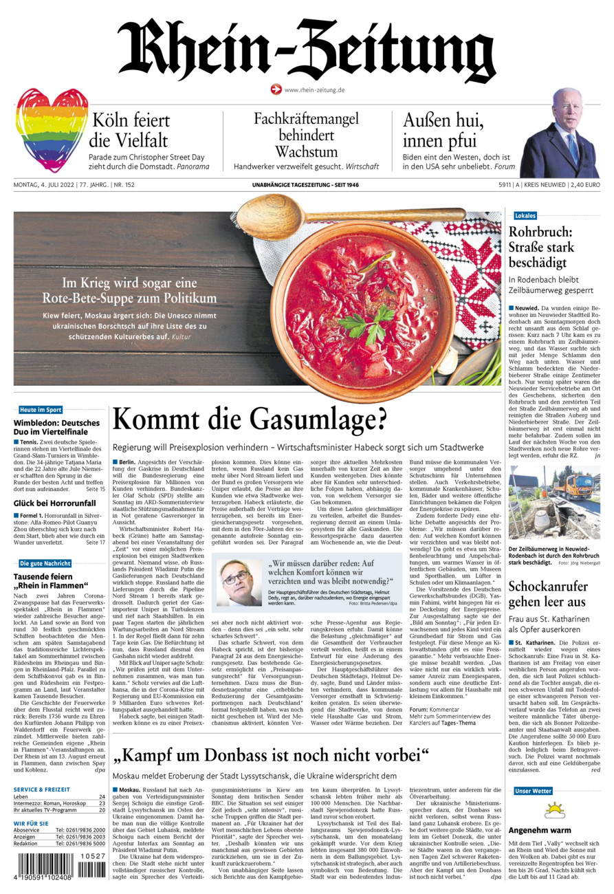 Rhein-Zeitung Kreis Neuwied vom Montag, 04.07.2022