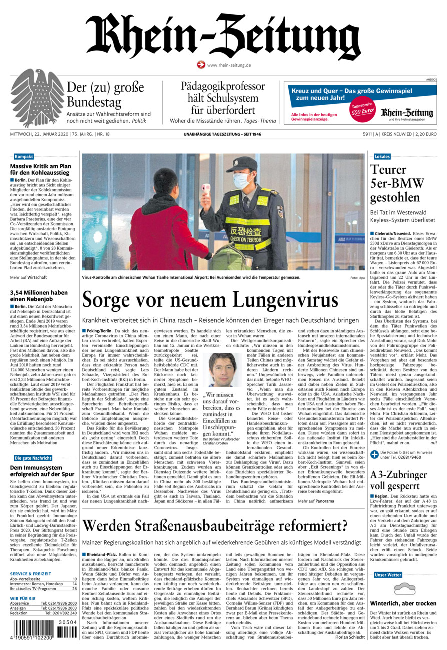 Rhein-Zeitung Kreis Neuwied vom Mittwoch, 22.01.2020