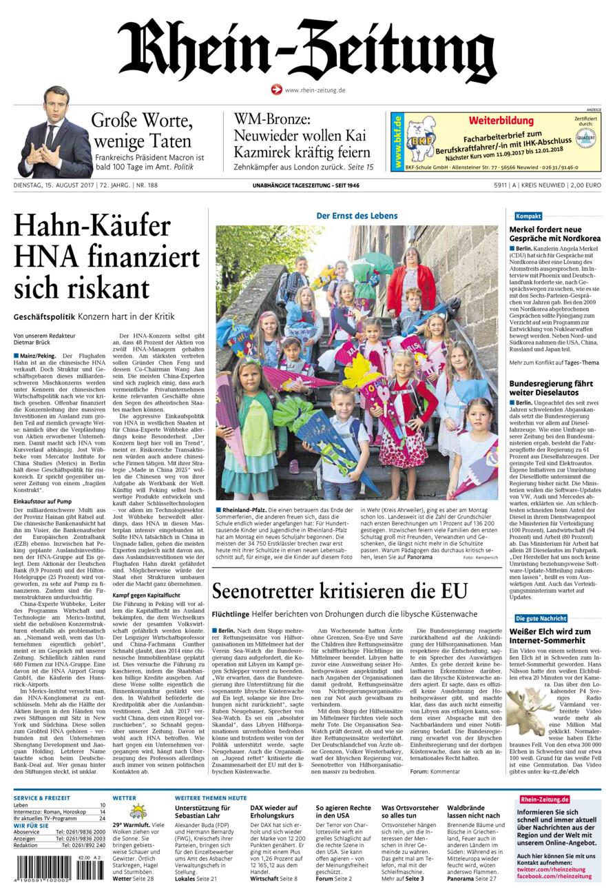Rhein-Zeitung Kreis Neuwied vom Dienstag, 15.08.2017