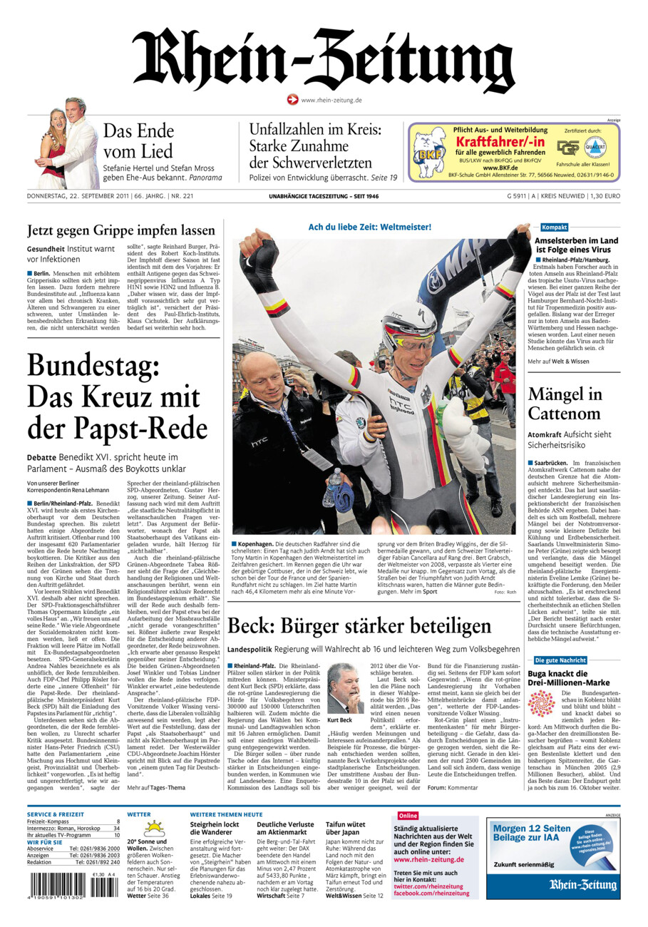 Rhein-Zeitung Kreis Neuwied vom Donnerstag, 22.09.2011