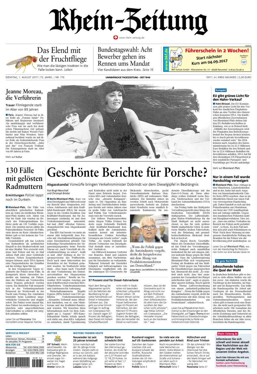 Rhein-Zeitung Kreis Neuwied vom Dienstag, 01.08.2017