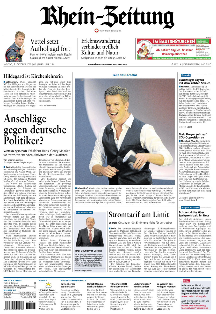 Rhein-Zeitung Kreis Neuwied vom Montag, 08.10.2012