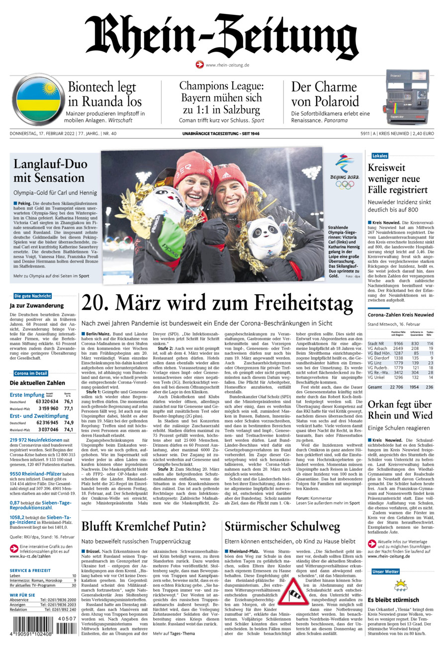 Rhein-Zeitung Kreis Neuwied vom Donnerstag, 17.02.2022
