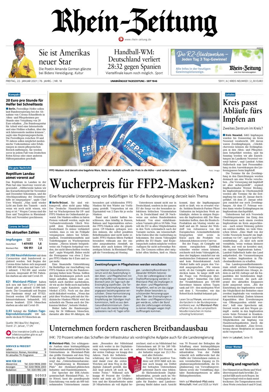 Rhein-Zeitung Kreis Neuwied vom Freitag, 22.01.2021
