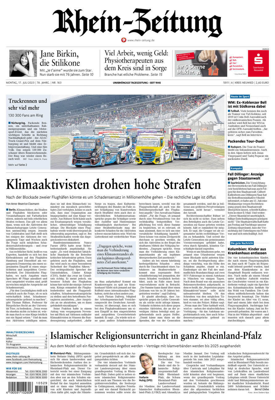 Rhein-Zeitung Kreis Neuwied vom Montag, 17.07.2023