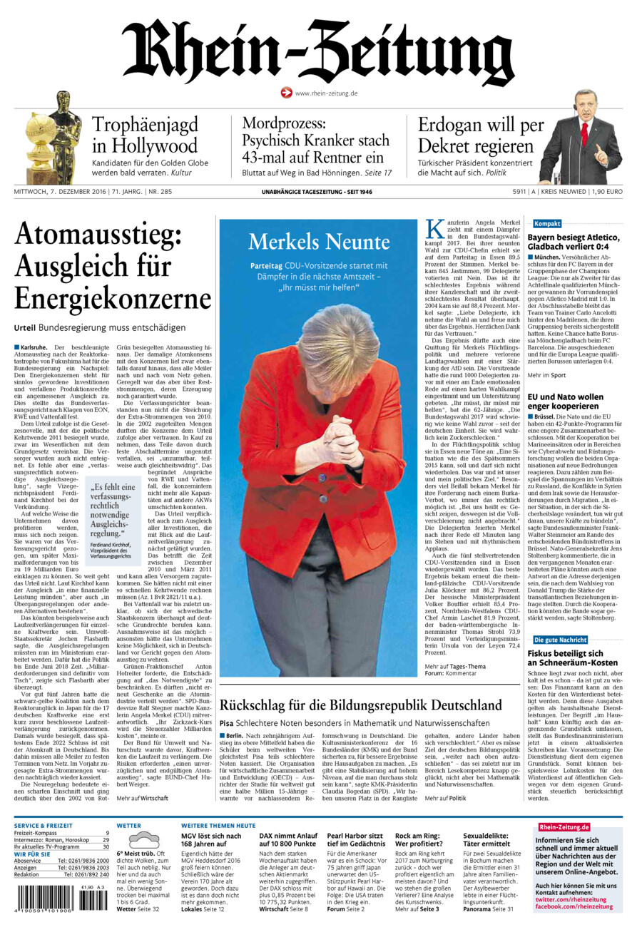 Rhein-Zeitung Kreis Neuwied vom Mittwoch, 07.12.2016