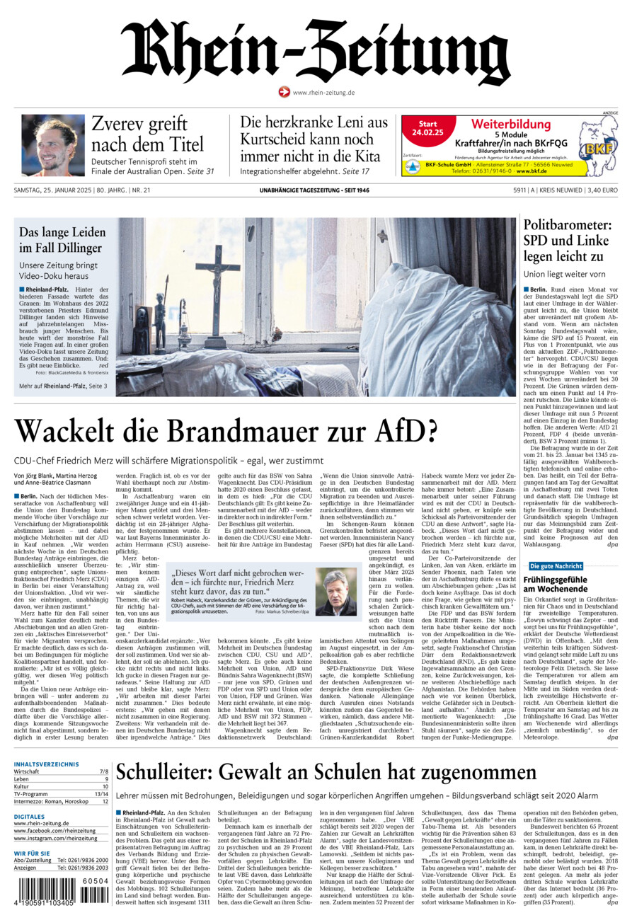 Rhein-Zeitung Kreis Neuwied vom Samstag, 25.01.2025