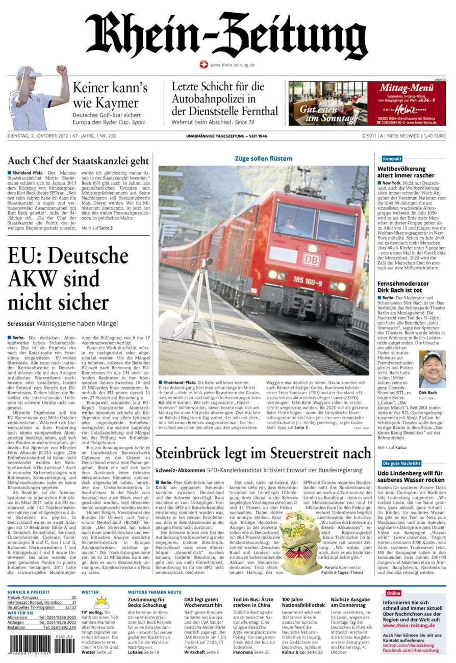Rhein-Zeitung Kreis Neuwied vom Dienstag, 02.10.2012