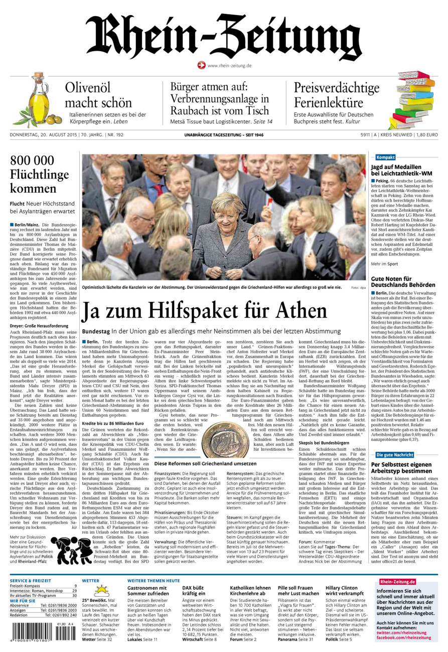 Rhein-Zeitung Kreis Neuwied vom Donnerstag, 20.08.2015