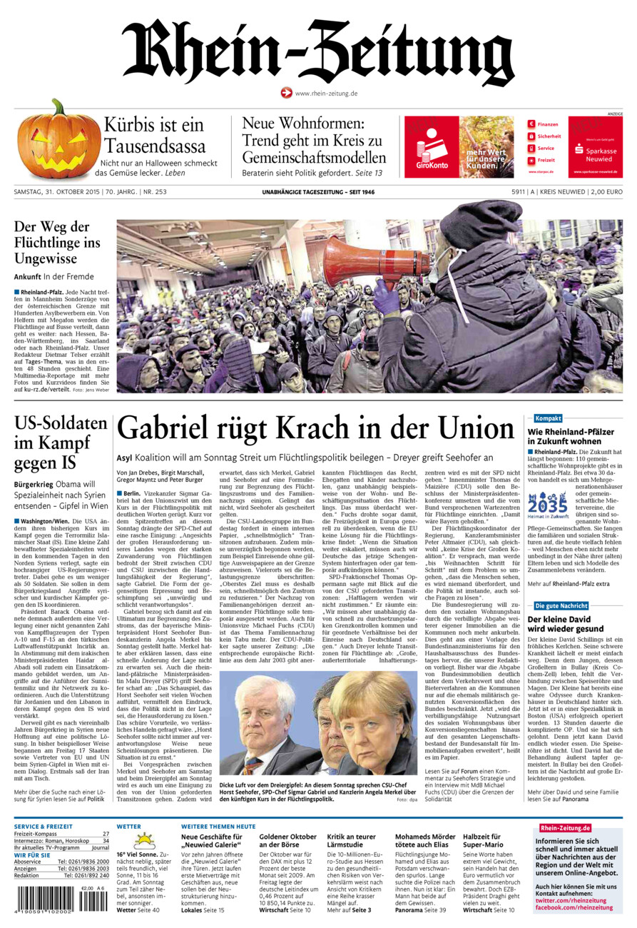 Rhein-Zeitung Kreis Neuwied vom Samstag, 31.10.2015