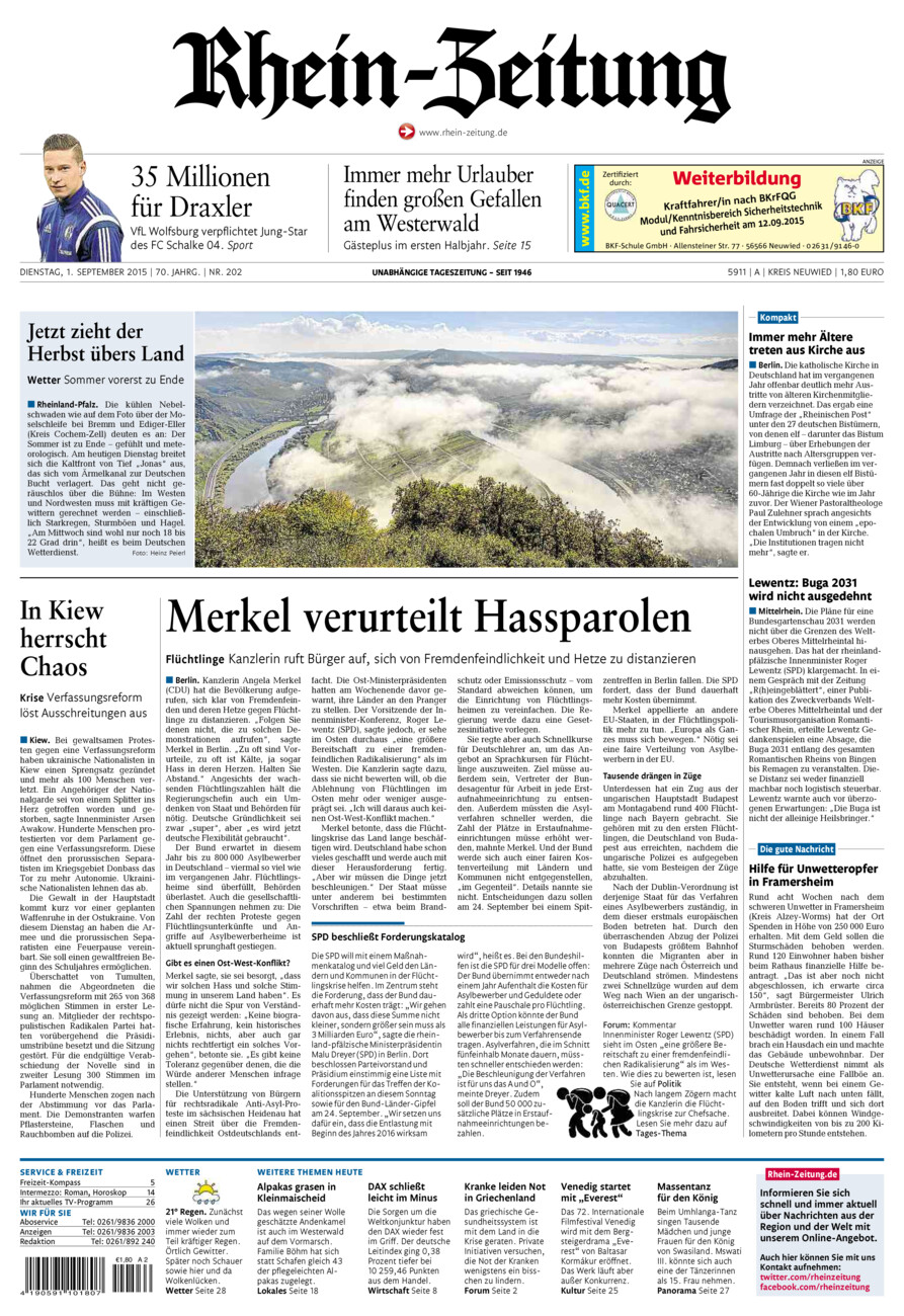 Rhein-Zeitung Kreis Neuwied vom Dienstag, 01.09.2015