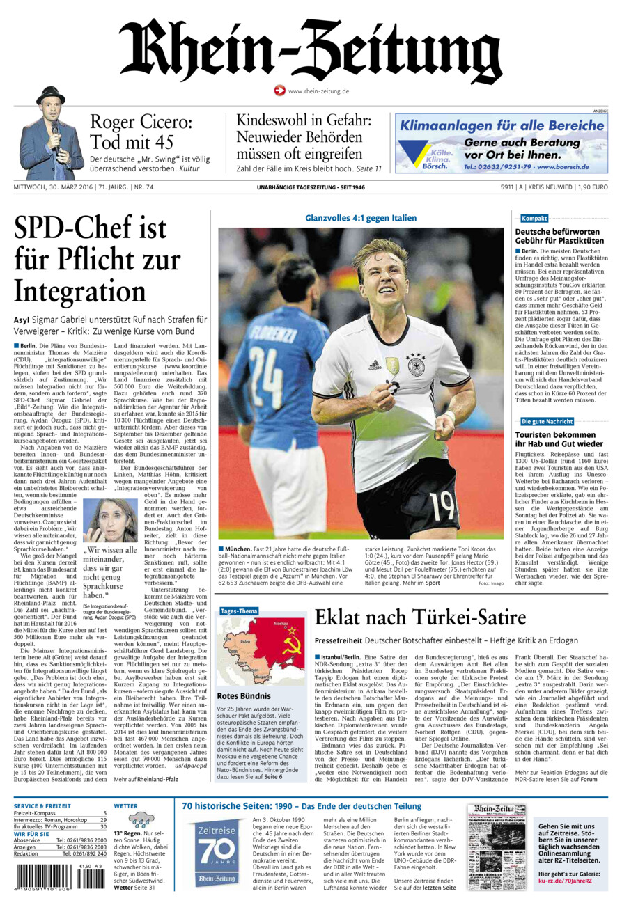 Rhein-Zeitung Kreis Neuwied vom Mittwoch, 30.03.2016
