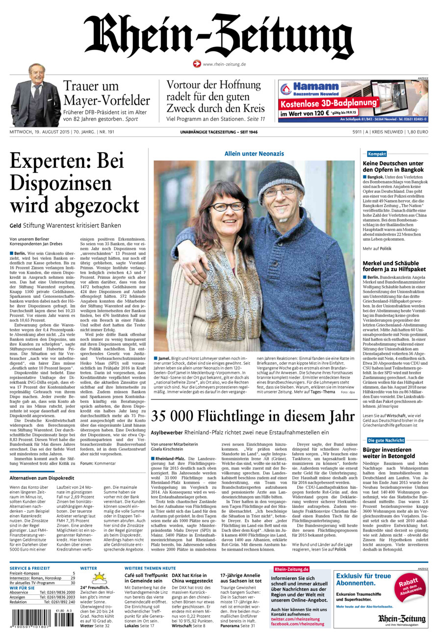 Rhein-Zeitung Kreis Neuwied vom Mittwoch, 19.08.2015