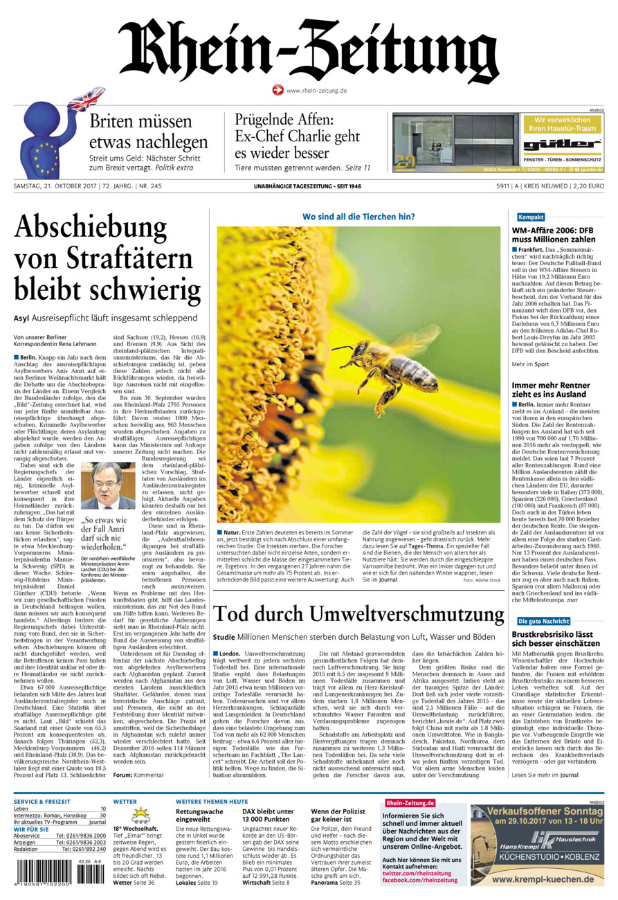 Rhein-Zeitung Kreis Neuwied vom Samstag, 21.10.2017