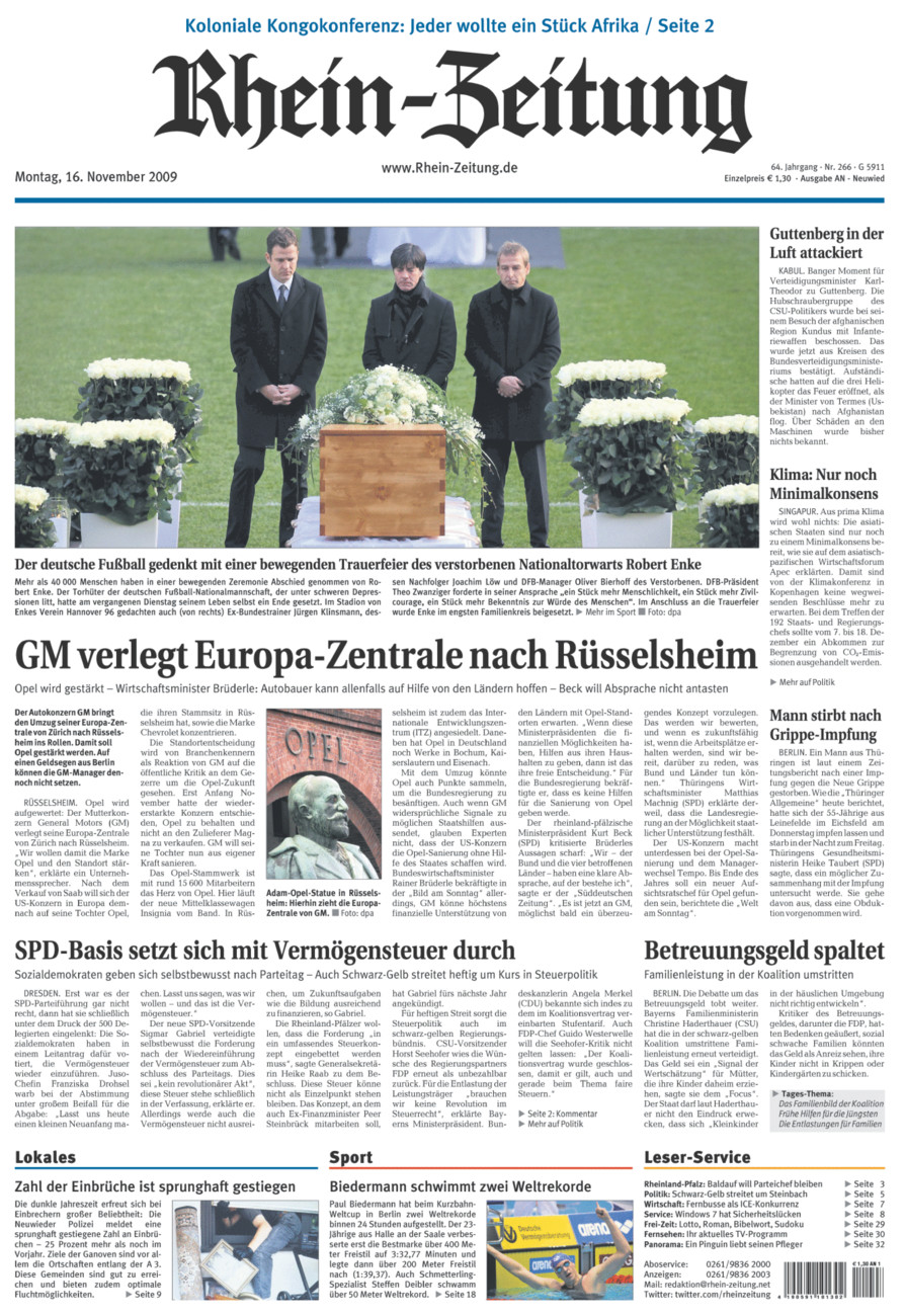 Rhein-Zeitung Kreis Neuwied vom Montag, 16.11.2009