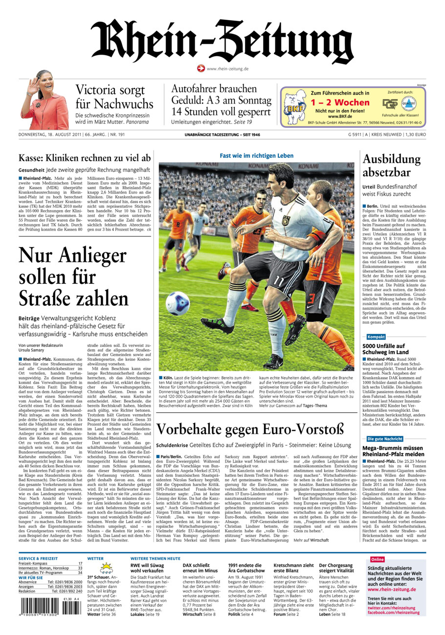Rhein-Zeitung Kreis Neuwied vom Donnerstag, 18.08.2011