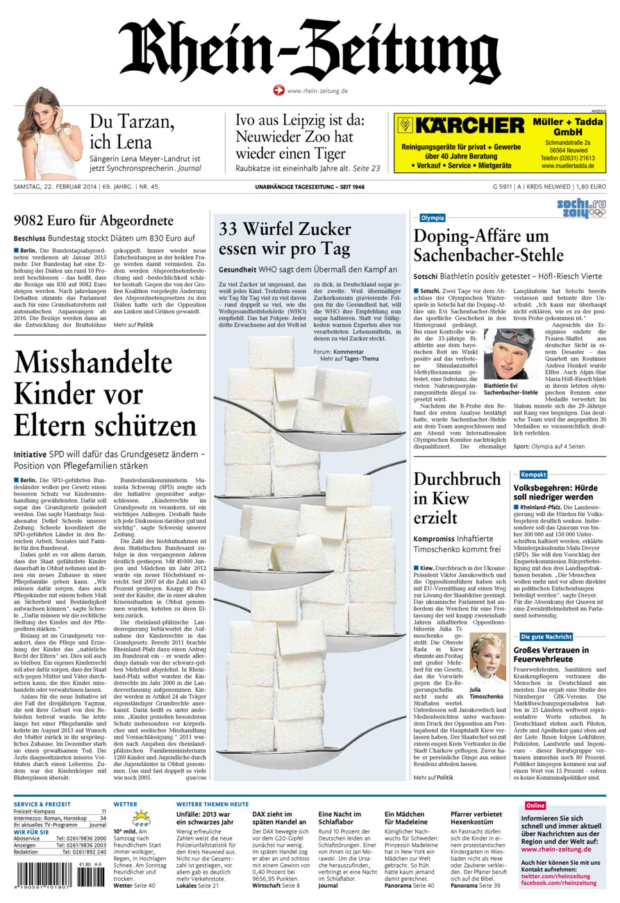 Rhein-Zeitung Kreis Neuwied vom Samstag, 22.02.2014