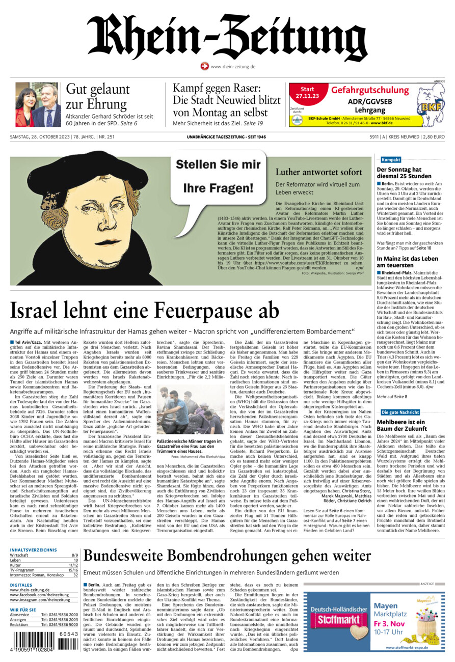 Rhein-Zeitung Kreis Neuwied vom Samstag, 28.10.2023