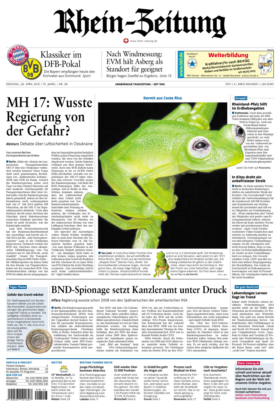 Rhein-Zeitung Kreis Neuwied vom Dienstag, 28.04.2015