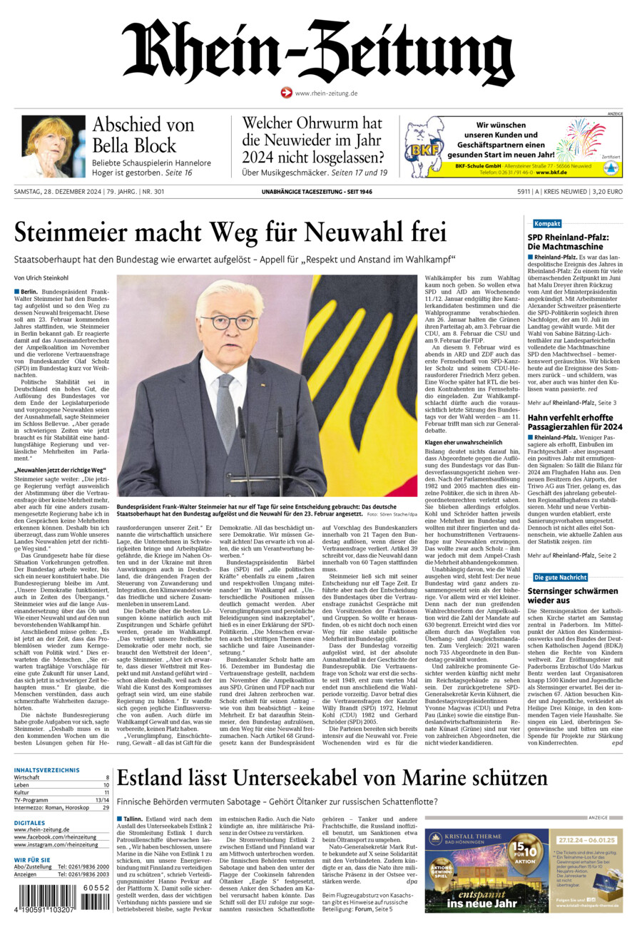 Rhein-Zeitung Kreis Neuwied vom Samstag, 28.12.2024