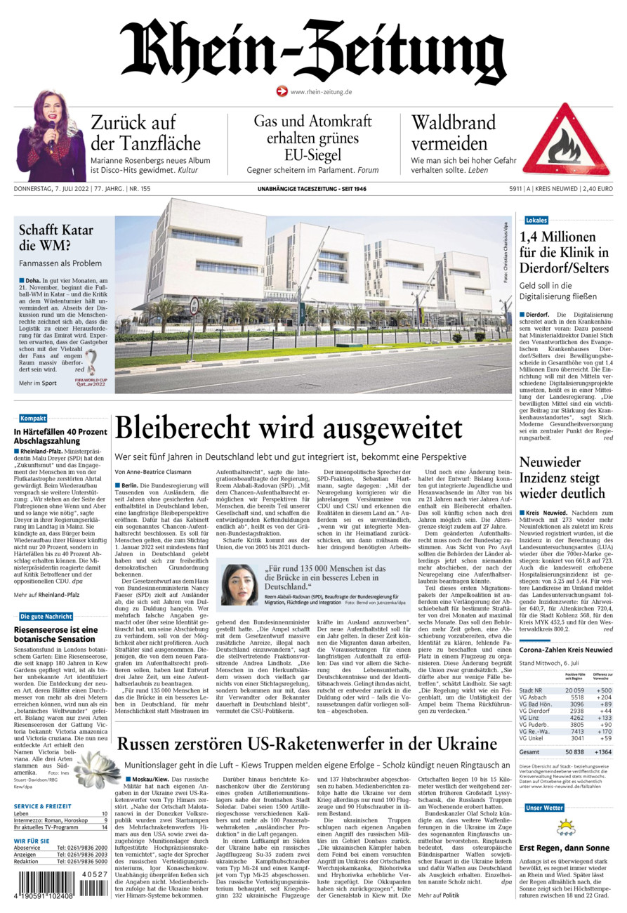 Rhein-Zeitung Kreis Neuwied vom Donnerstag, 07.07.2022