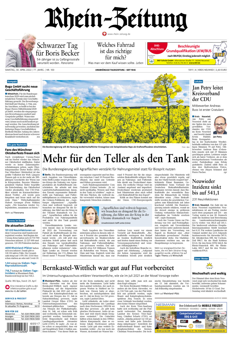 Rhein-Zeitung Kreis Neuwied vom Samstag, 30.04.2022