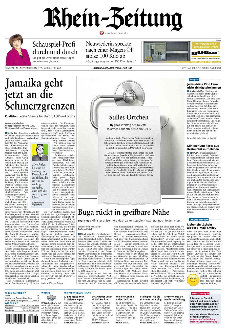 Rhein-Zeitung Kreis Neuwied vom Samstag, 18.11.2017