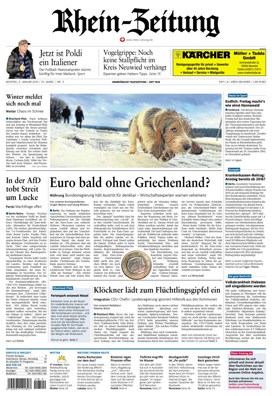 Rhein-Zeitung Kreis Neuwied vom Montag, 05.01.2015