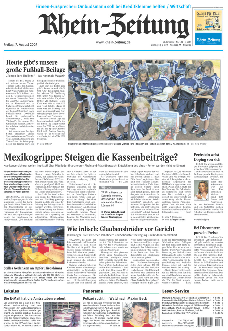 Rhein-Zeitung Kreis Neuwied vom Freitag, 07.08.2009