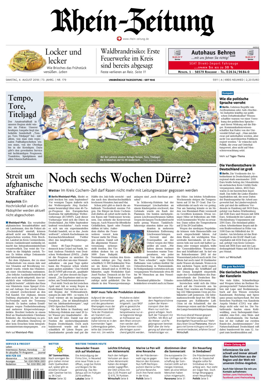 Rhein-Zeitung Kreis Neuwied vom Samstag, 04.08.2018