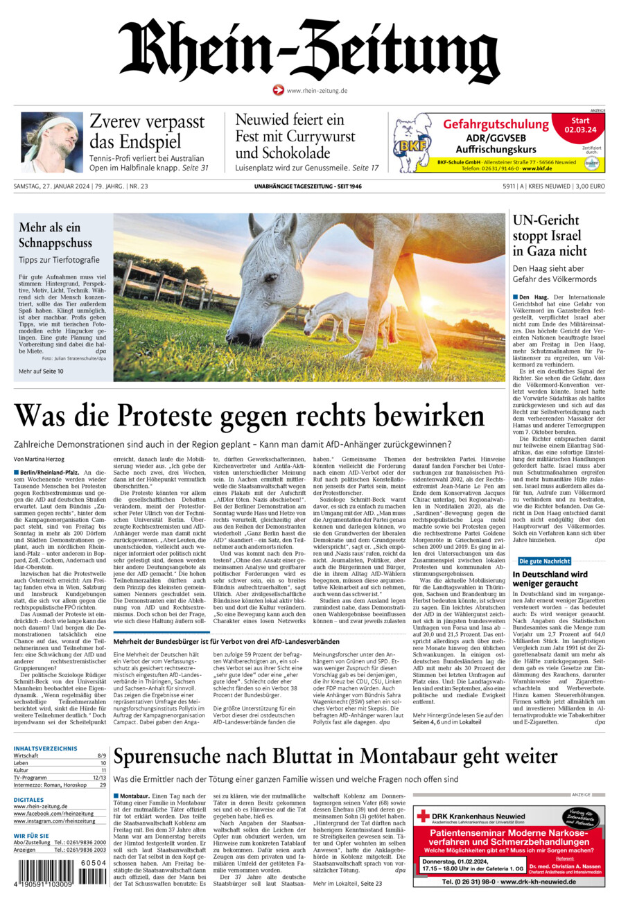 Rhein-Zeitung Kreis Neuwied vom Samstag, 27.01.2024