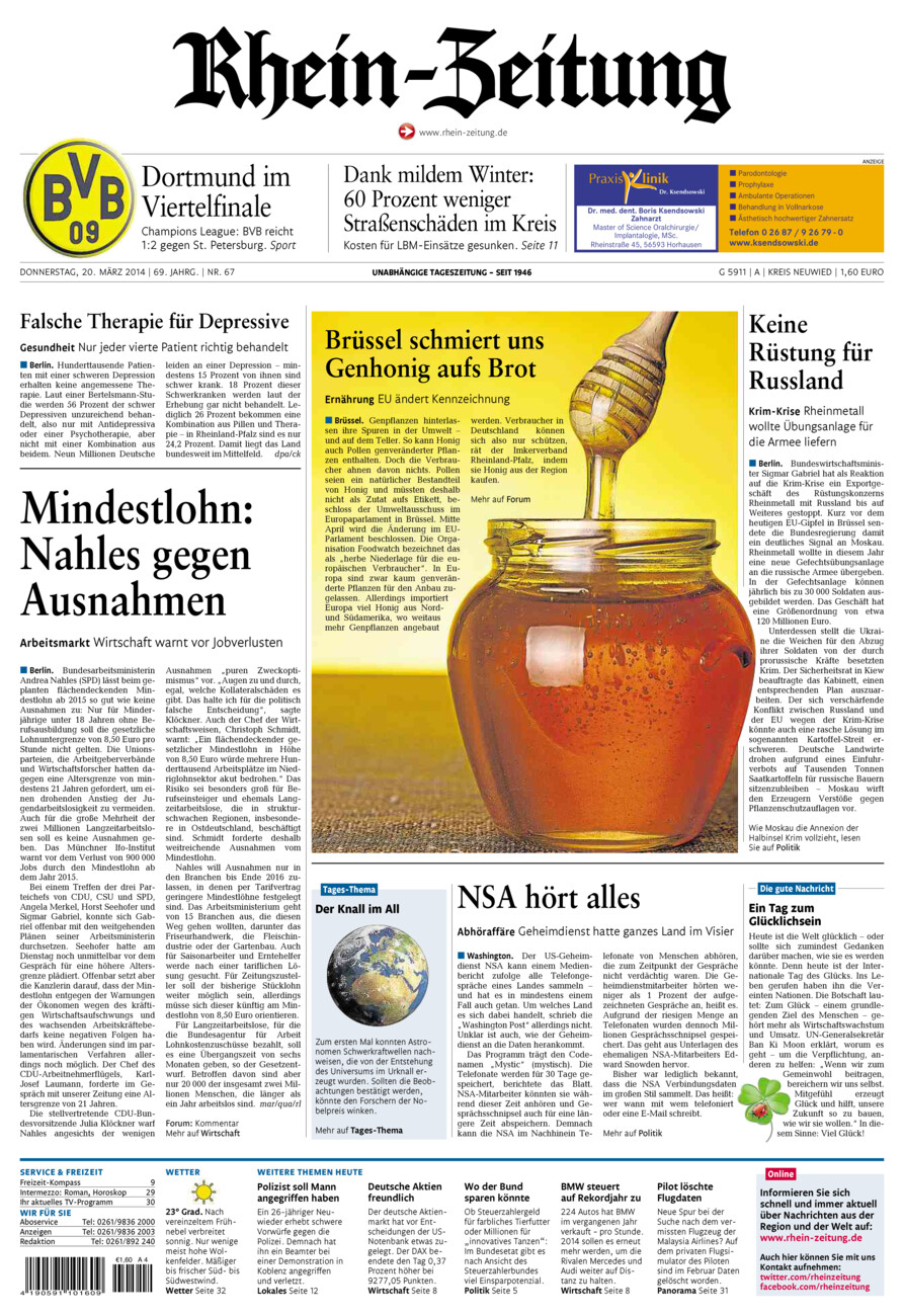 Rhein-Zeitung Kreis Neuwied vom Donnerstag, 20.03.2014