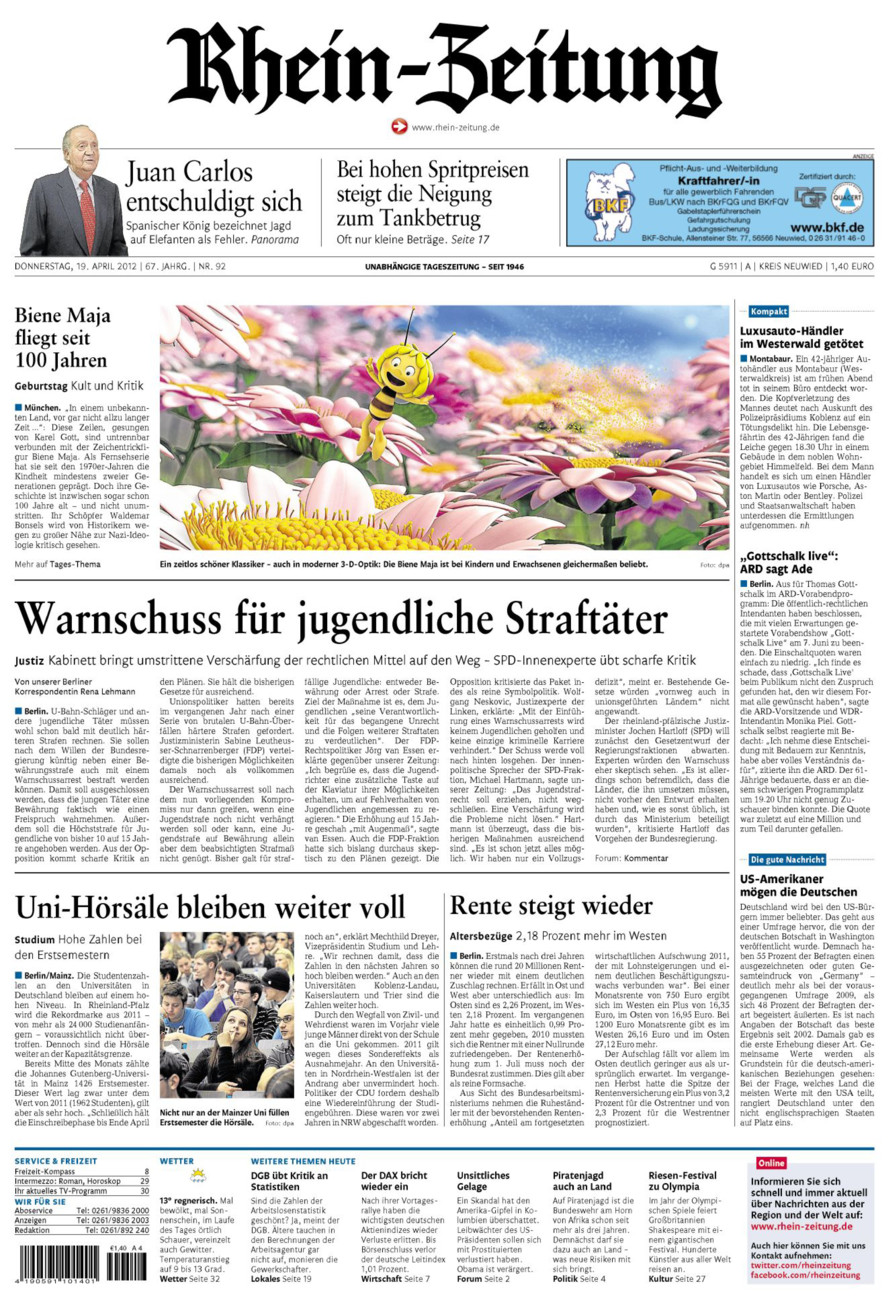 Rhein-Zeitung Kreis Neuwied vom Donnerstag, 19.04.2012