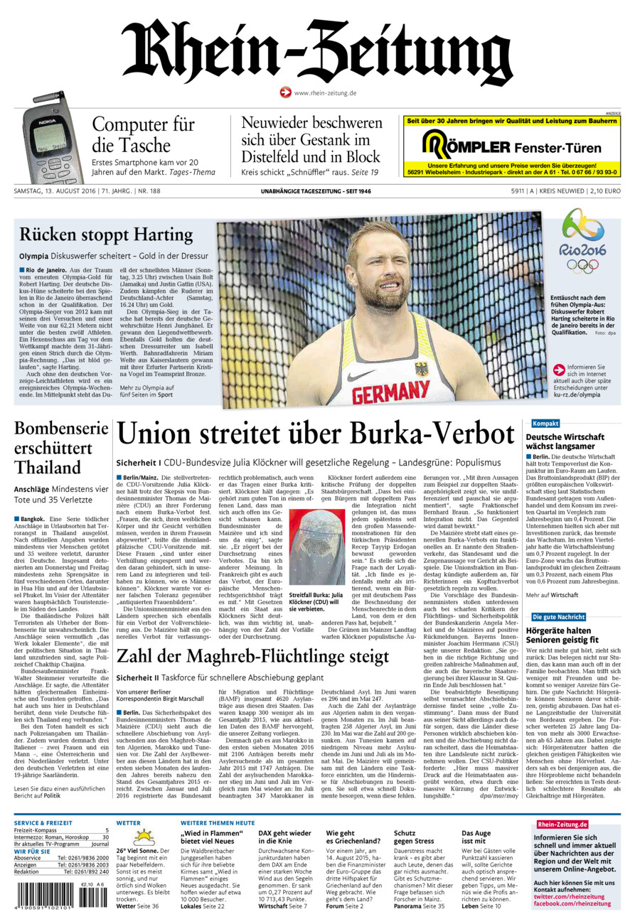 Rhein-Zeitung Kreis Neuwied vom Samstag, 13.08.2016