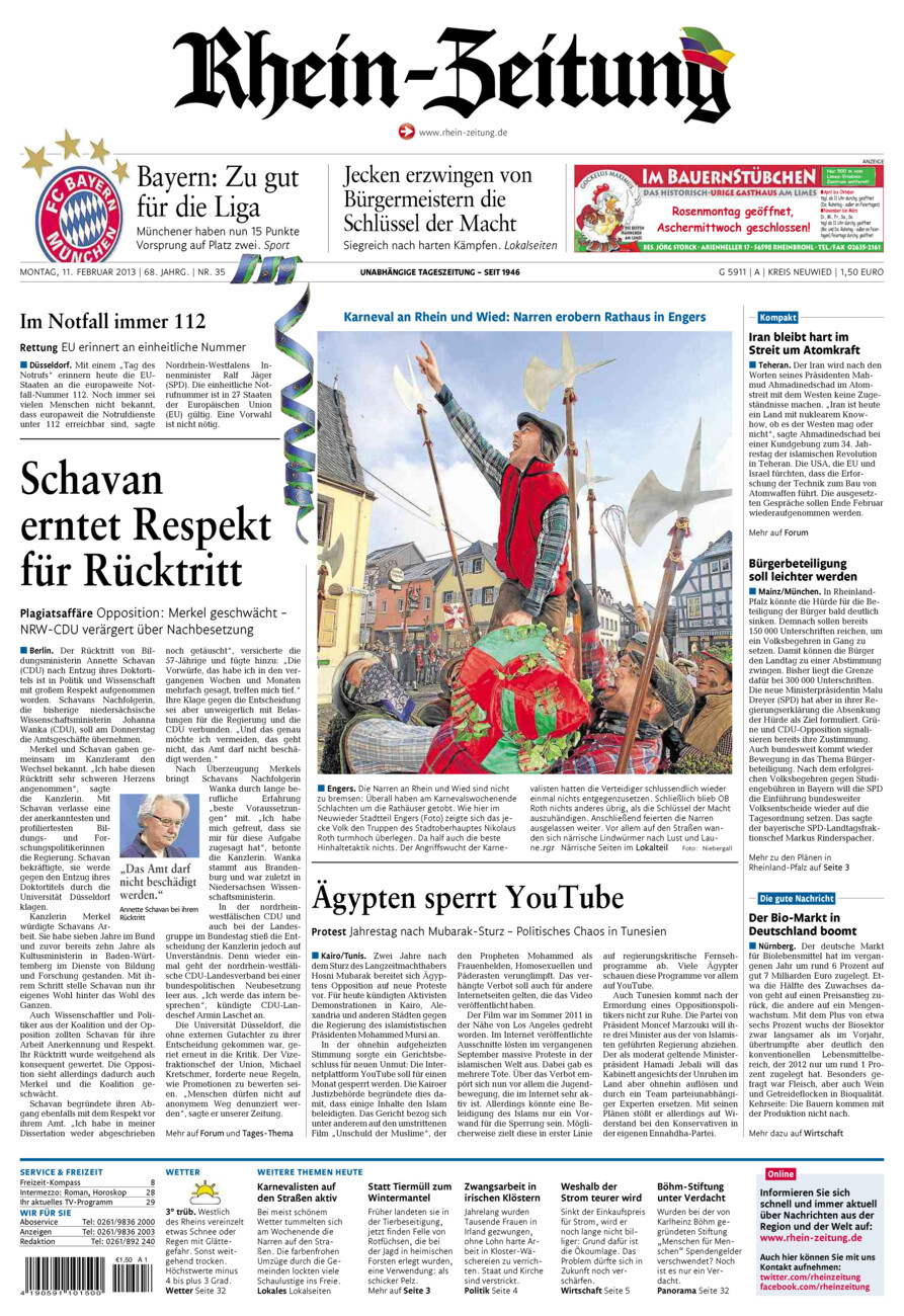 Rhein-Zeitung Kreis Neuwied vom Montag, 11.02.2013