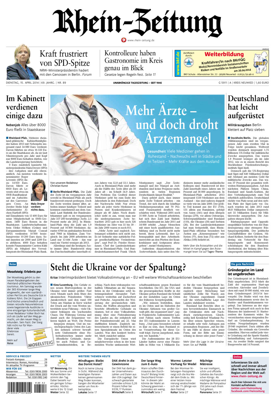 Rhein-Zeitung Kreis Neuwied vom Dienstag, 15.04.2014