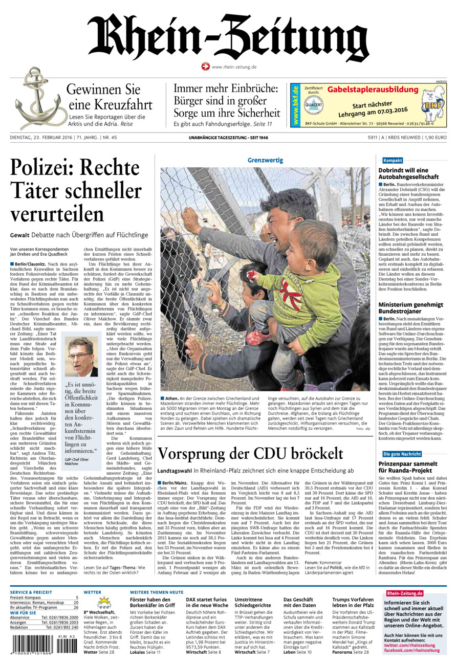 Rhein-Zeitung Kreis Neuwied vom Dienstag, 23.02.2016