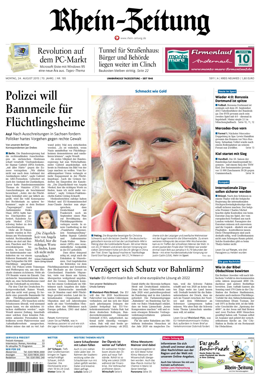 Rhein-Zeitung Kreis Neuwied vom Montag, 24.08.2015