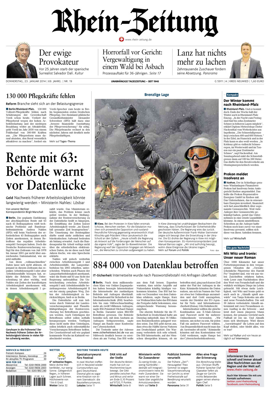 Rhein-Zeitung Kreis Neuwied vom Donnerstag, 23.01.2014