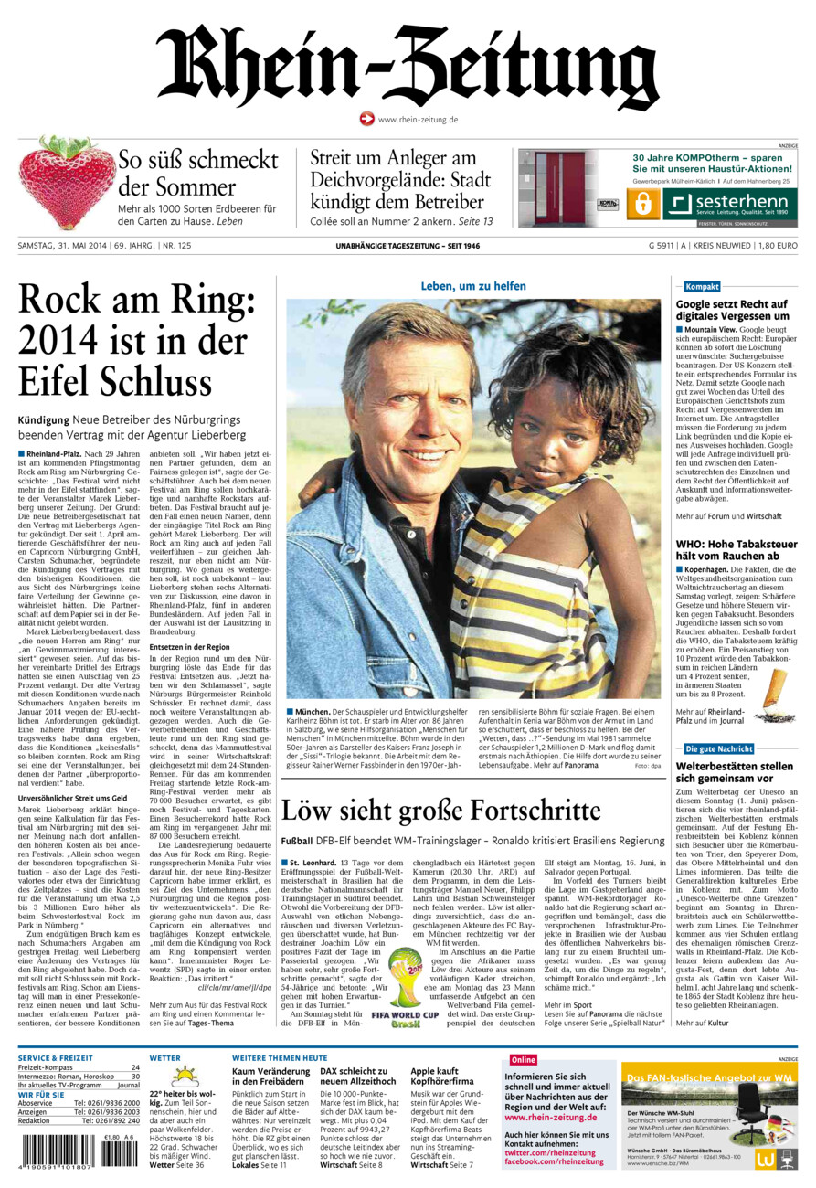 Rhein-Zeitung Kreis Neuwied vom Samstag, 31.05.2014