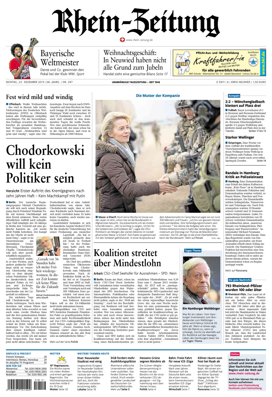 Rhein-Zeitung Kreis Neuwied vom Montag, 23.12.2013