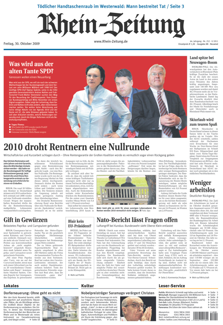 Rhein-Zeitung Kreis Neuwied vom Freitag, 30.10.2009