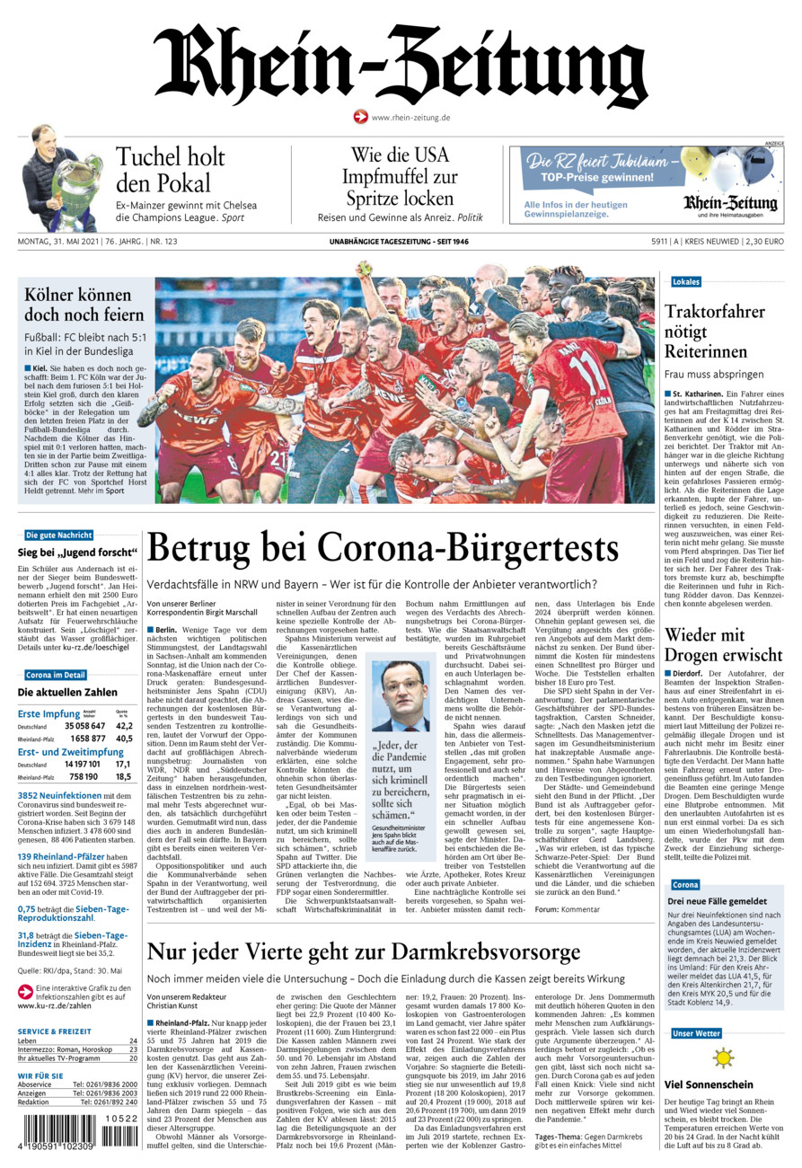 Rhein-Zeitung Kreis Neuwied vom Montag, 31.05.2021
