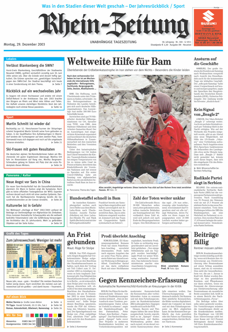 Rhein-Zeitung Kreis Neuwied vom Montag, 29.12.2003