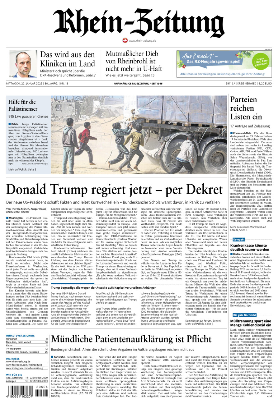 Rhein-Zeitung Kreis Neuwied vom Mittwoch, 22.01.2025