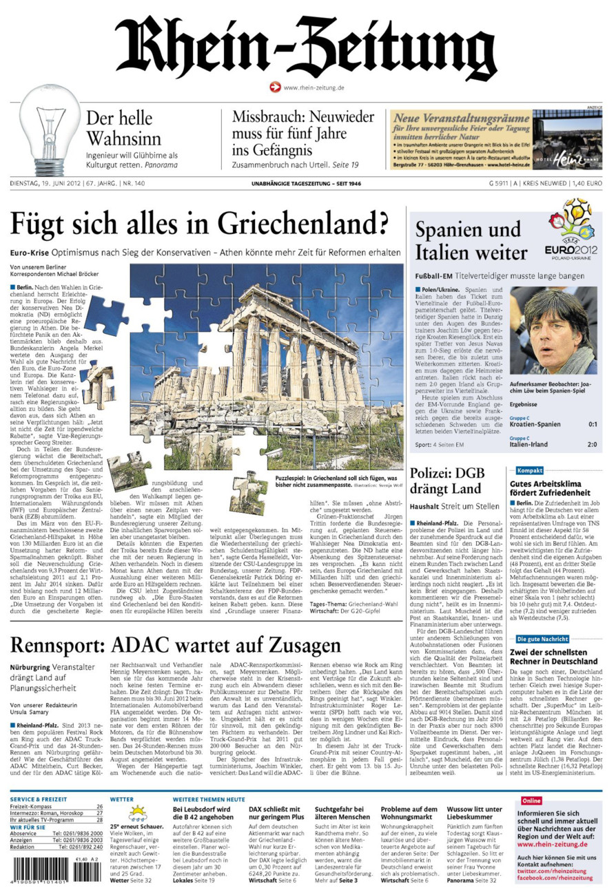Rhein-Zeitung Kreis Neuwied vom Dienstag, 19.06.2012
