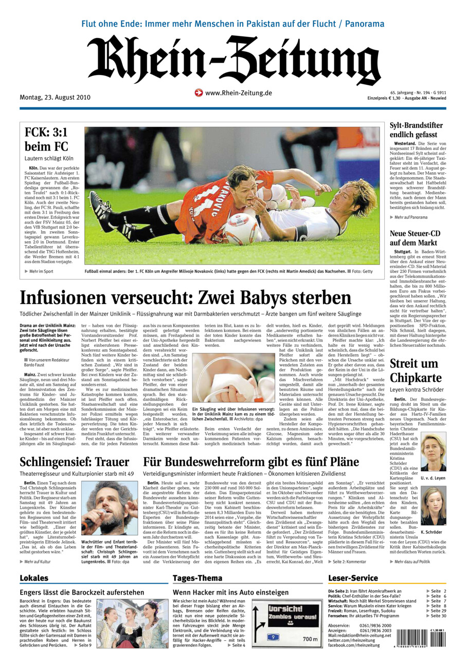Rhein-Zeitung Kreis Neuwied vom Montag, 23.08.2010