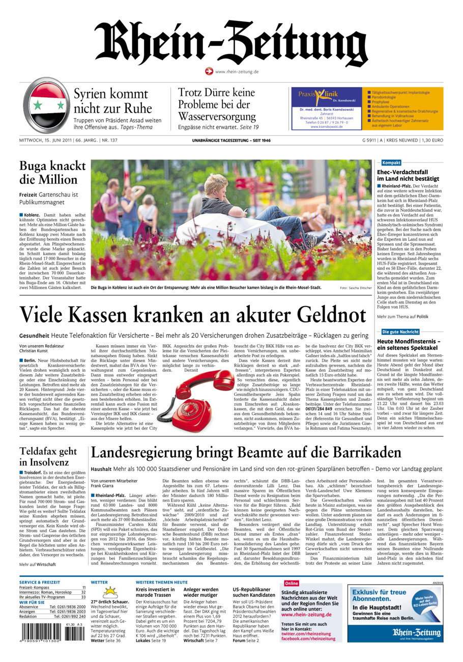 Rhein-Zeitung Kreis Neuwied vom Mittwoch, 15.06.2011