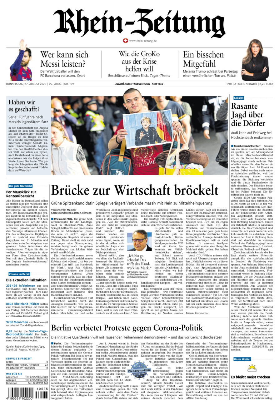 Rhein-Zeitung Kreis Neuwied vom Donnerstag, 27.08.2020
